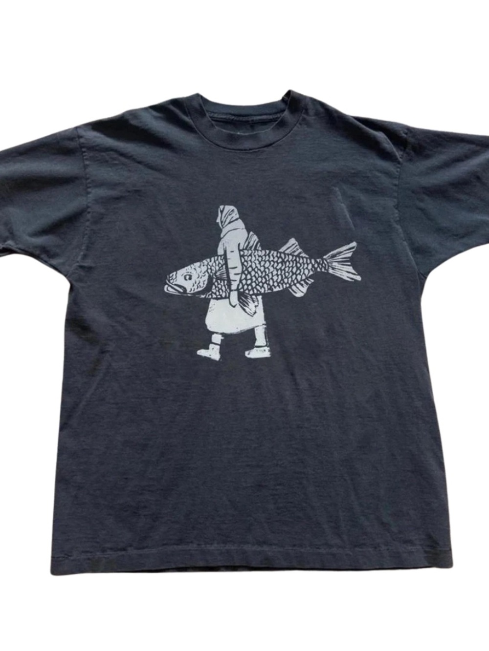 Gildan Black Short Sleeve Tee with White Fish Carry Graphic
